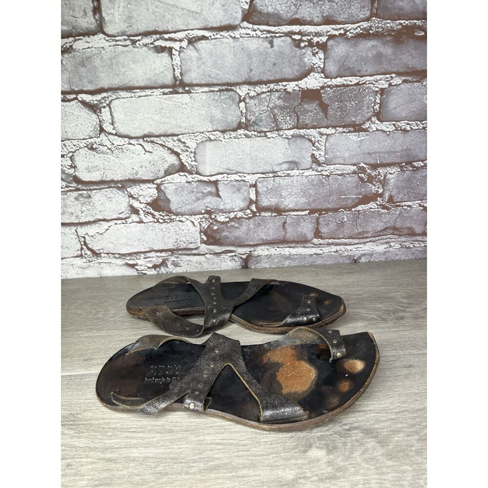 Cydwoq Studs Studded Toe Thong Sandals Women Sz 37EU/6M Brown Leather USA Made - Picture 4 of 16